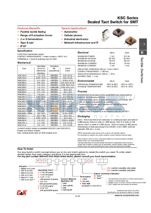 KSC101J50SHLFS datasheet - Sealed Tact Switch for SMT