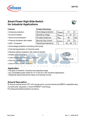 ISP772T_08 datasheet - Smart Power High-Side-Switch for Industrial Applications