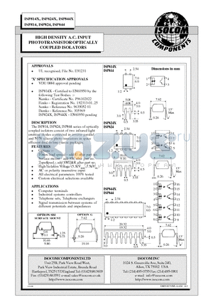 ISP814 datasheet - HIGH DENSITY A.C. INPUT PHOTOTRANSISTOR OPTICALLY COUPLED ISOLATORS