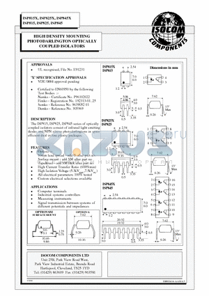 ISP815 datasheet - HIGH DENSITY MOUNTING PHOTODARLINGTON OPTICALLY COUPLED ISOLATORS