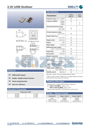 GXOL71 datasheet - 3.3V LVDS Oscillator
