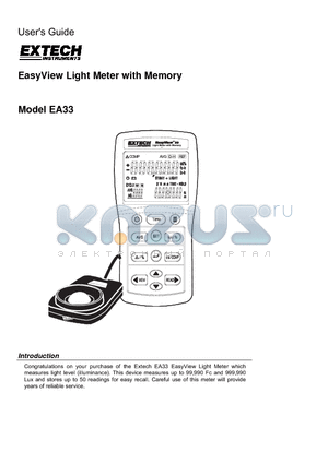 EA33 datasheet - EasyView Light Meter with Memory