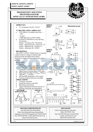 ISP817X datasheet - HIGH DENSITY MOUNTING PHOTOTRANSISTOR OPTICALLY COUPLED ISOLATORS