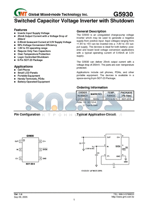 G5930TBU datasheet - Switched Capacitor Voltage Inverter with Shutdown