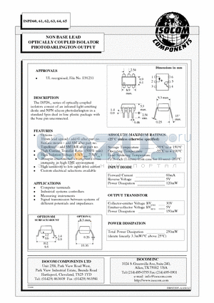 ISPD63 datasheet - NON BASE LEAD OPTICALLY COUPLED ISOLATOR PHOTODARLINGTON OUTPUT