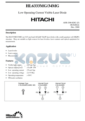 HL6333MG datasheet - Low Operating Current Visible Laser Diode