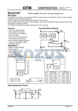 G5J2187 datasheet - 750mA CMOS Positive Voltage Regulator