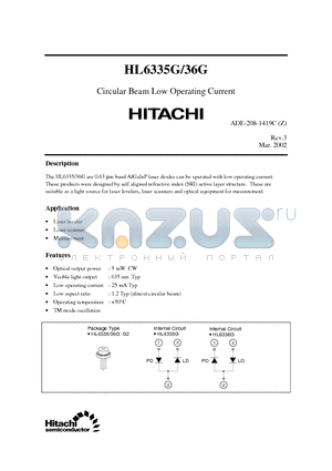 HL6335G datasheet - Circular Beam Low Operating Current