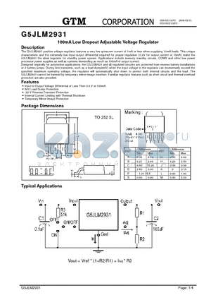 G5JLM2931 datasheet - 100mA Low Dropout Adjustable Voltage Regulator