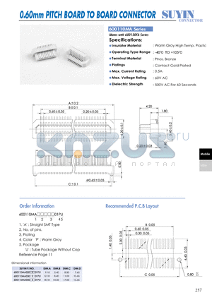 600110MA datasheet - 0.60mm PITCH BOARD TO BOARD CONNECTOR