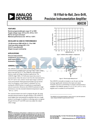 AD8230YRZ-REEL datasheet - 16 V Rail-to-Rail, Zero-Drift, Precision Instrumentation Amplifier