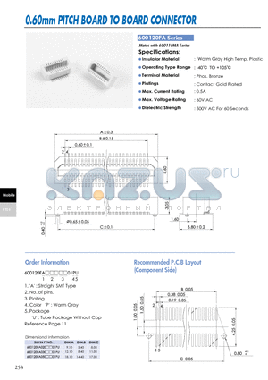 600120FA datasheet - 0.60mm PITCH BOARD TO BOARD CONNECTOR