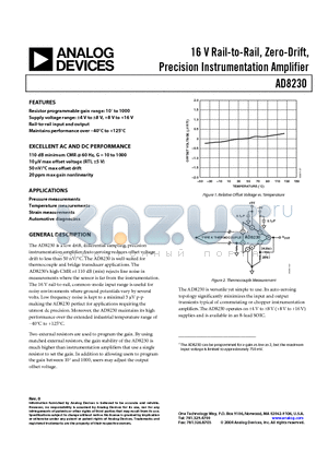 AD8230YRZ-REEL7 datasheet - 16 V Rail-to-Rail, Zero-Drift, Precision Instrumentation Amplifier