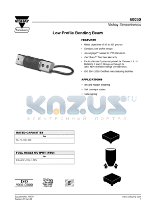 60030 datasheet - Low Profile Bending Beam