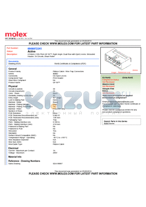 90897-2341 datasheet - 2.54mm (.100) Pitch QF-50, Right Angle, Dual Row with Eject Levers, Shrouded Header, 34 Circuits, Strain Relief