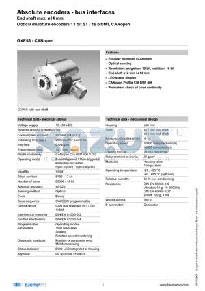 GXP5S.010M116 datasheet - Absolute encoders - bus interfaces