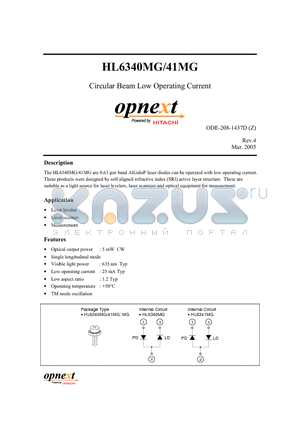 HL6341MG datasheet - Circular Beam Low Operating Current