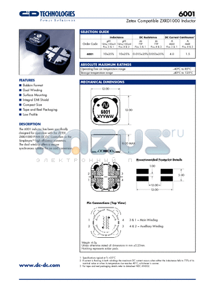6001 datasheet - Zetex Compatible ZXRD1000 Inductor