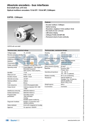GXP5S.110A316 datasheet - Absolute encoders - bus interfaces