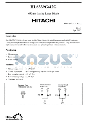 HL6342G datasheet - 633nm Lasing Laser Diode