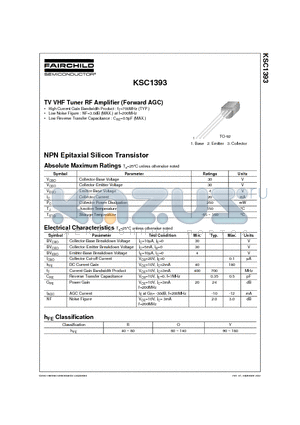 KSC1393 datasheet - TV VHF Tuner RF Amplifier (Forward AGC)