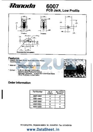 6007-0602 datasheet - 6007 PCB Jack, Low Profile