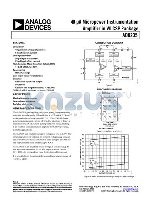 AD8235ACBZ-P7 datasheet - 40 lA Micropower Instrumentation Amplifier in WLCSP Package