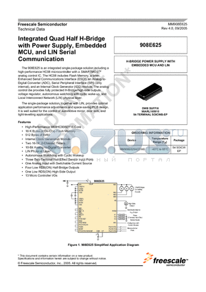 908E625 datasheet - Integrated Quad Half H-Bridge with Power Supply, Embedded MCU, and LIN Serial Communication