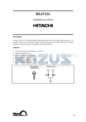 HL6712G datasheet - 0.67 um band AlGaInP index-guided laser diode with a double heterostructure