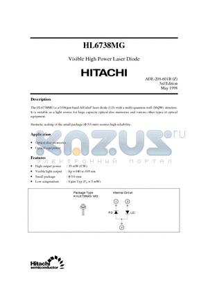 HL6738MG datasheet - Visible High Power Laser Diode