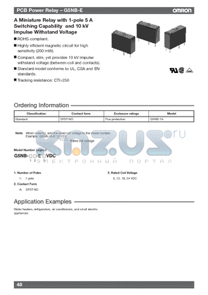 G5NB-1A-24VDC datasheet - A Miniature Relay with 1-pole 5 A Switching Capability and 10 kV Impulse Withstand Voltage