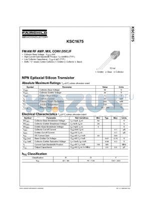 KSC1675COBU datasheet - FM/AM RF AMP, MIX, CONV,OSC,IF