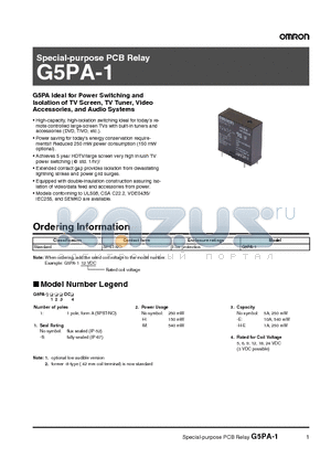 G5PA-1 datasheet - Special-purpose PCB Relay