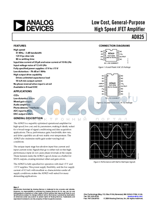 AD825 datasheet - Low Cost, General-Purpose High Speed JFET Amplifier