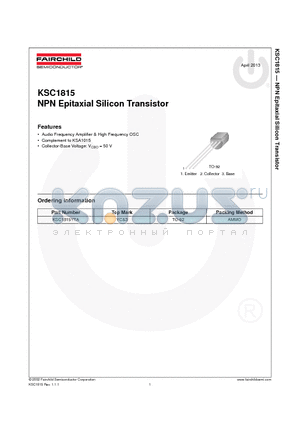 KSC1815YTA datasheet - NPN Epitaxial Silicon Transistor