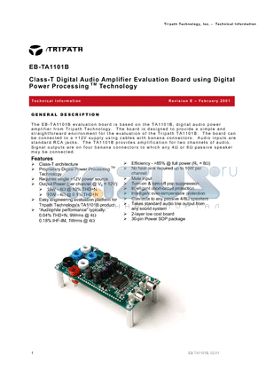 EB-TA1101B datasheet - Class-T Digital Audio Amplifier Evaluation Board using Digital Power ProcessingTM Technology