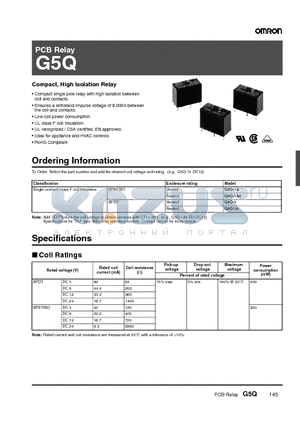 G5Q datasheet - PCB Relay