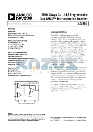 AD8251-EVAL datasheet - 12MHz 20V/us G=1,2,4,8 Programmable Gain iCMOS Instrumentation Amplifier