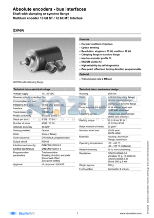 GXP6W datasheet - Absolute encoders - bus interfaces