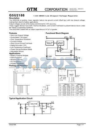 G5U2188 datasheet - 1.5A CMOS Low Dropout Voltage Regulator