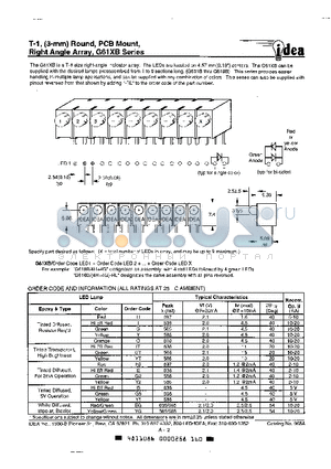 G611B datasheet - T-1, (3-mm) Round, PCB Mount, Right Anle Array, G61XB Series