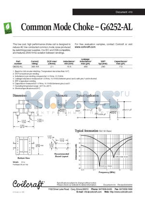 G6252-AL datasheet - Common Mode Choke