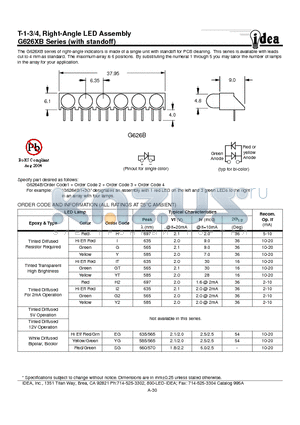 G626XB datasheet - T-1-3/4, Right-Angle LED Assembly