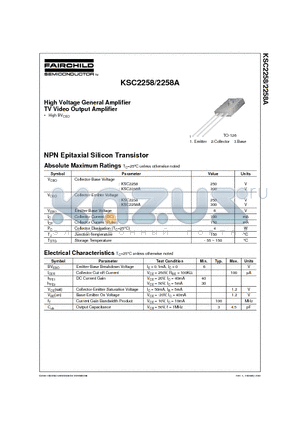 KSC2258 datasheet - High Voltage General Amplifier