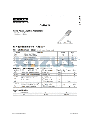 KSC2316 datasheet - Audio Power Amplifier Applications