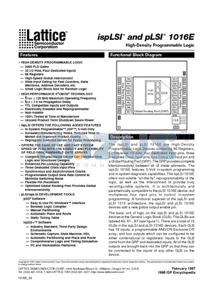 ISPLSI1016E80LT44 datasheet - High-Density Programmable Logic