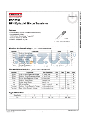 KSC2331_11 datasheet - NPN Epitaxial Silicon Transistor