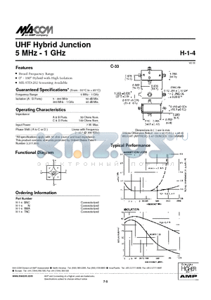 H-1-4 datasheet - UHF Hybrid Junction 5 MHz - 1 GHz