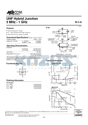 H-1-4SMA datasheet - UHF Hybrid Junction 5 MHz - 1 GHz