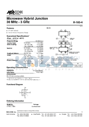 H-183-4 datasheet - Microwave Hybrid Junction 30 MHz - 3 GHz